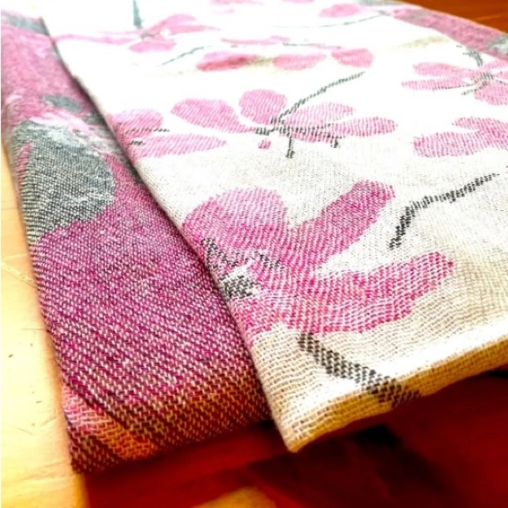 Cherry Blossoms Loom Weave 2 Side Wrap Blanket Towel Sarong Tapestry Hand Weave